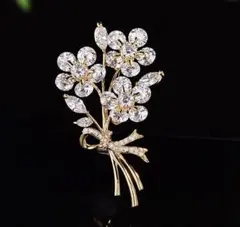 スワロフスキークリスタル桜花束ブローチジルコン花コサージュ