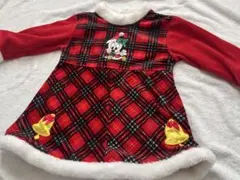 ディズニーベビー　ワンピース　90 クリスマス　ミニー刺繍　赤チェック　ファー
