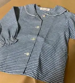青と白のチェック柄 半袖シャツ