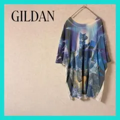 ギルダン 半袖Tシャツ オーバーサイズ メンズ アニマル柄 猫 おもしろいシャツ