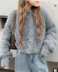 ボリューム袖クロップドシャギーカーディガン mily bilet