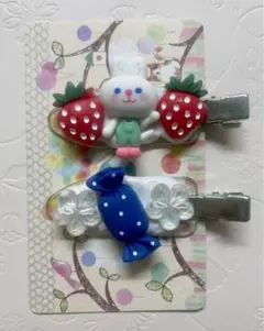 ホイップデコ(透明ラメ) ヘアクリップうさぎ、いちご