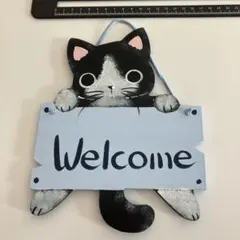 猫のウェルカムボード 青色