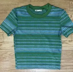 ZARA 半袖トップス S 緑系 ストライプ　ザラ　ほぼ新品未使用品　一度使用