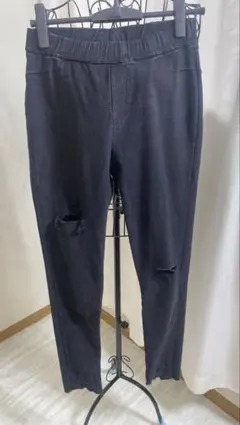 ダメージ加工 スキニーデニム ブラック