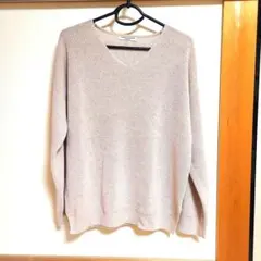 COMFO-STRAIN ラメ入りVネックセーター ベージュLLサイズ