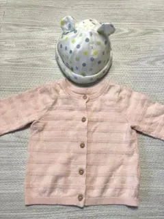 ベビー服　60サイズ　春服　ストライプカーディガン トップス　帽子　セット