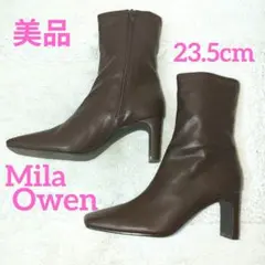 ミラオーウェン　スクウェアトゥブーツ ミドル丈　23.5cm　ブラウン【美品】