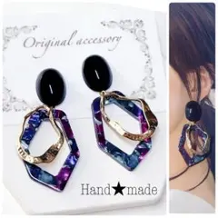ブラック✖️パープルべっ甲ピアス