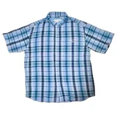 新品予備ボタン付きBAYFLOW 麻混 リネン半袖シャツ M ブルー チェック