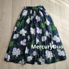 MercuryDuo　フラワープリント フレアスカート ネイビー