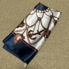 ネイビー アイボリー チェーンデザイン スカーフ