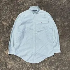 90s~ ラルフローレン 長袖 コットン シャツ 緑 グリーン ストライプ