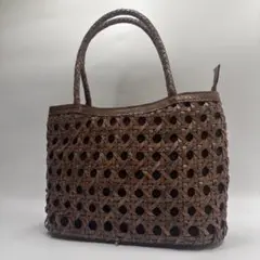 美品✨FRAYA ハンドバッグ パイソン 編み込み ブラウン レザー