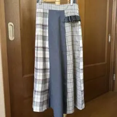 チェック柄ロングスカート ベルト付き
