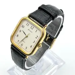 レア SEIKO 時計 電池交換済 スクエア 本革 ゴールド メンズ