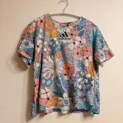 adidas アディダス Tシャツ 花柄 総柄 ロゴ 半袖 カラフル 海外古着