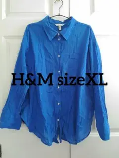 H&M sizeXL シワ加工シャツ ブルー