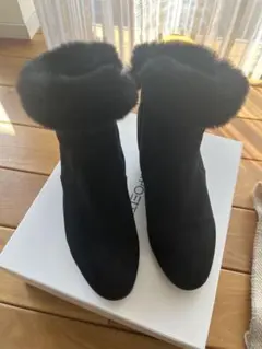 コンポジション9スエードブラックファー付きショートブーツ