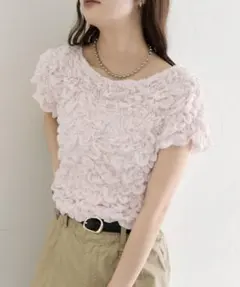 mystc ふわふわシャーリングTシャツ ピンクのサムネイル