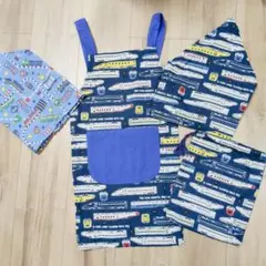 120〜140cm男の子エプロン　新幹線柄　130cm キッズエプロン三角巾、袋