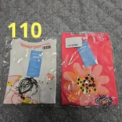 Tシャツ　半袖　キッズ　子供服　女の子　花　ピンク　ホワイト　110　セット