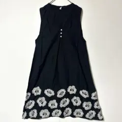 ソウルベリー 花柄刺繍 ノースリーブワンピース ひざ丈 M 黒 Y