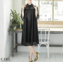 【新品】レース&オーガンジーAラインミモレ丈結婚式ワンピースドレス