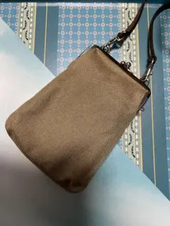 ベージュ がま口 スマホショルダーバッグ