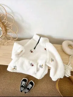 フリース花柄刺繍ハーフジップアウター