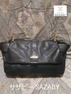 サザビー SAZABY 黒本革/ハンドバッグ/肩掛けショルダーバッグ
