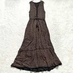 【美品】グリーンレーベルリラクシング マキシワンピース 茶 黒 リゾート