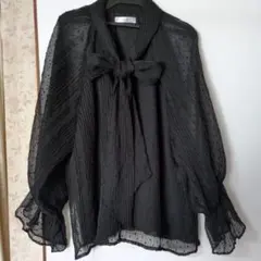【美品】fifth 黒 シースルーボウタイブラウス シフォン