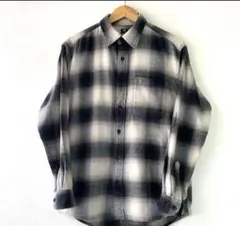 ベージュ/ ブラック コットン フランネル オンブレ チェックシャツ