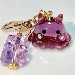 【感謝祭】グミベア & めんだこ なかよし キーホルダー クリアパープル