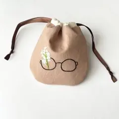 花刺繍巾着ポーチ ハンドメイド