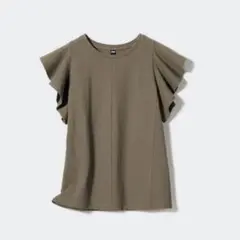 UNIQLO ラッフルスリーブTシャツ　オリーブ/カーキ