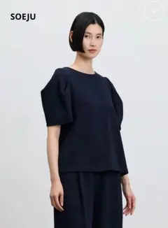 ☆SOEJU☆ソージュ スタンドカラータックブラウス ネイビー M - メルカリ