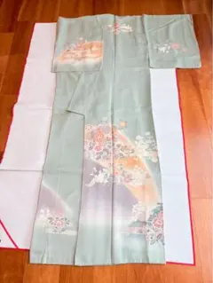 フルセット】単衣訪問着→駒刺繍 立波御所車花文 暈し染め 金彩 正絹