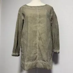DENIMUS チュニックワンピ　カーキ M ナチュラル リネン風 体型カバー