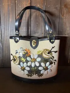 50s～60s USAヴィンテージ ロカビリーフラワーバッグ ウッドボトム