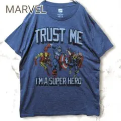 MARVEL　ヒーローTシャツ “TRUST ME” Y2K Tシャツ ブルーL