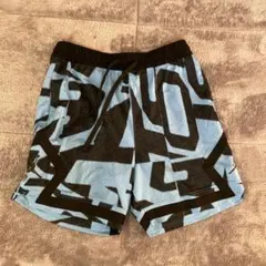 青/黒 幾何学模様 メッシュパンツ