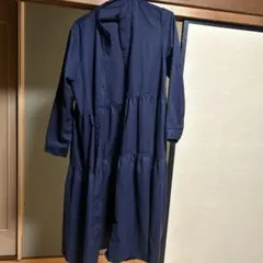 ネイビー 長袖 シャツワンピース ティアード