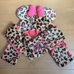 ミニーちゃん マフラーキャップ ヒョウ柄 ハート柄