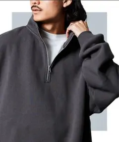 ビッグシルエット 裏起毛 ハーフジップ スウェット/スミクロ Lサイズ