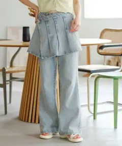 カスタネ　プリーツスカート付きフレアデニム