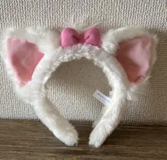ディズニー マリーちゃん 猫耳カチューシャ リボン付き ホワイト ピンク