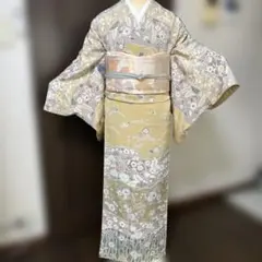 正絹訪問着　辻ヶ花絞り　作家物　金彩　⑨( 留袖、紬、袋帯なども出品) 翠山工房 辻が花 絞り 金通し 訪問着 袷 正絹 黄緑 緑 紫 裏柳