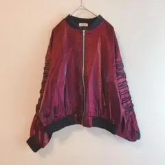 （LL）光沢 MA-1 ブルゾン 立体刺繍ロゴ シャーリング袖ボンバージャケットのサムネイル